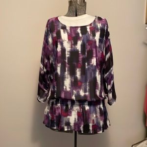 Top Chicos, size 2, multicolored purple/black/white. Excellent condition.